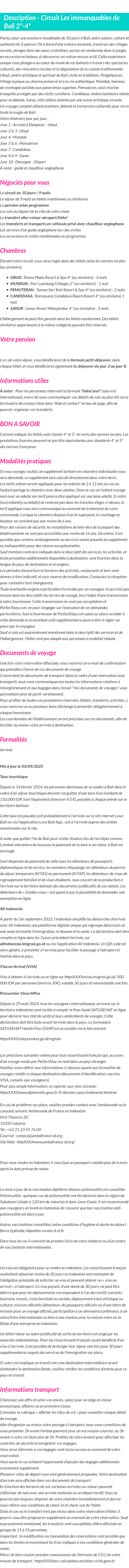 Détails du séjour