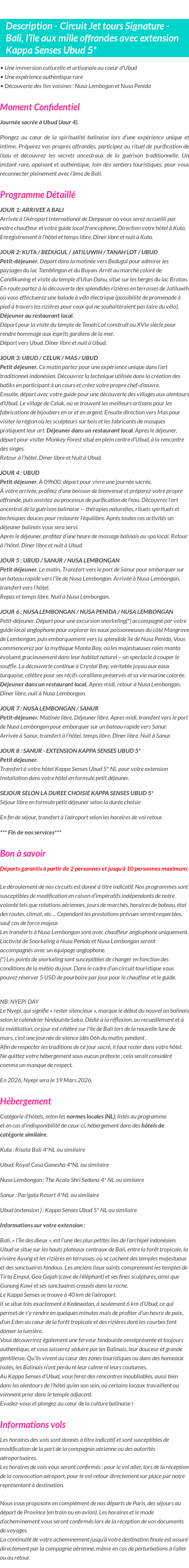 Détails du séjour
