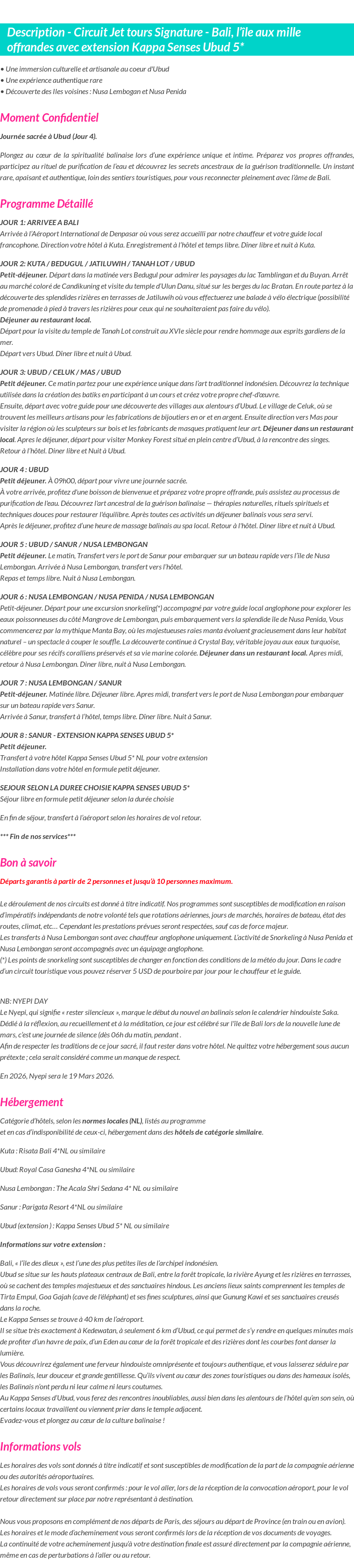 Détails du séjour