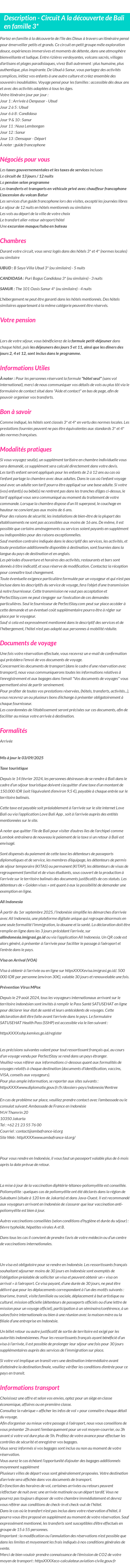 Détails du séjour