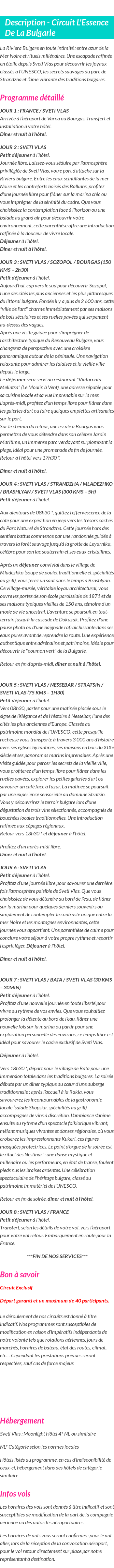 Détails du séjour