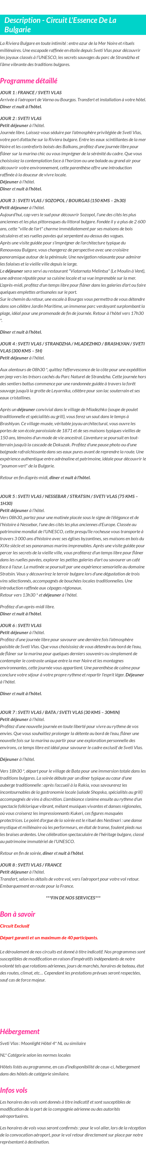 Détails du séjour