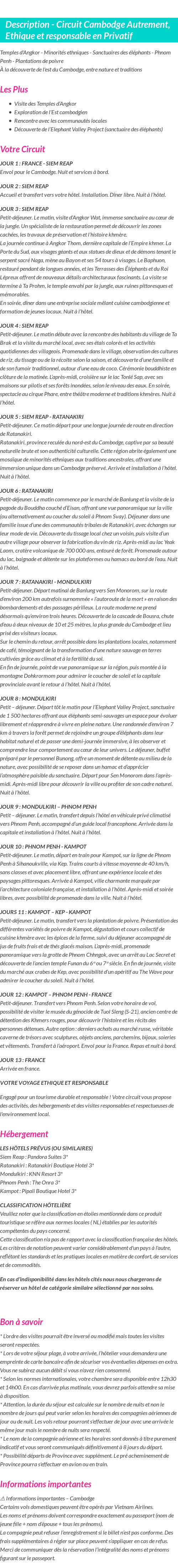 Détails du séjour