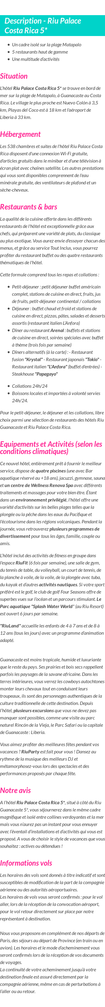 Détails du séjour