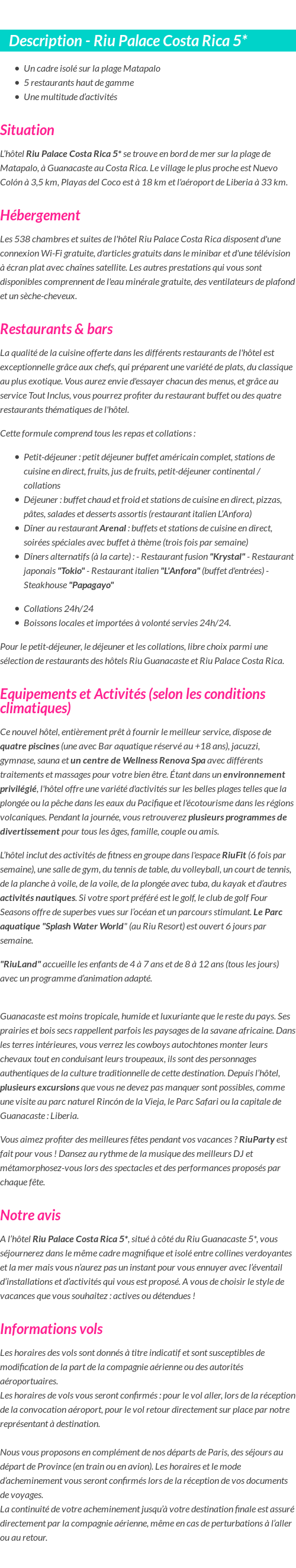 Détails du séjour