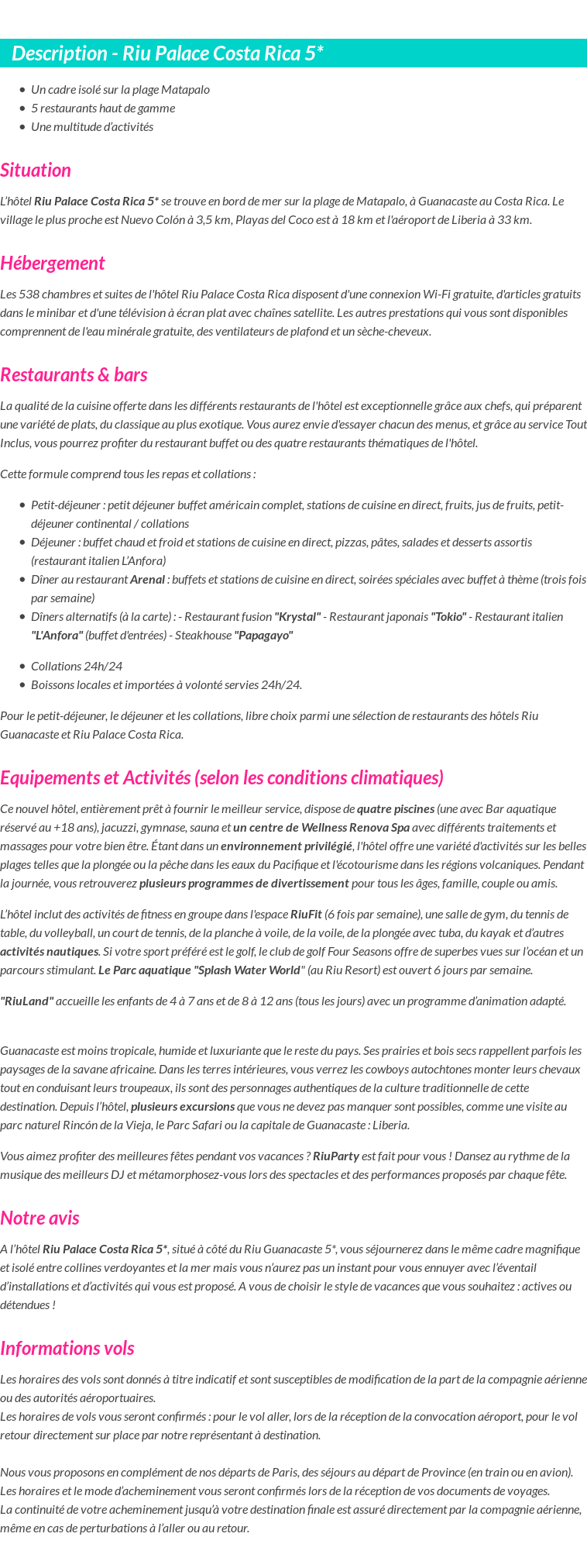 Détails du séjour