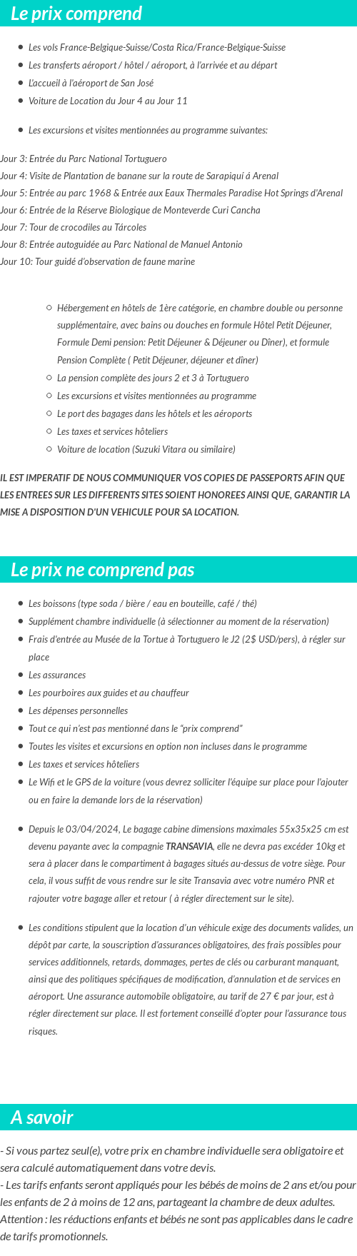 Conditions tarifaires