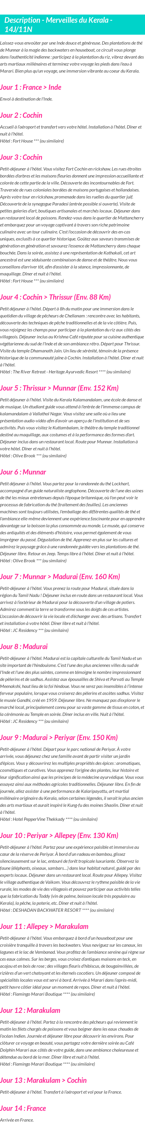 Détails du séjour