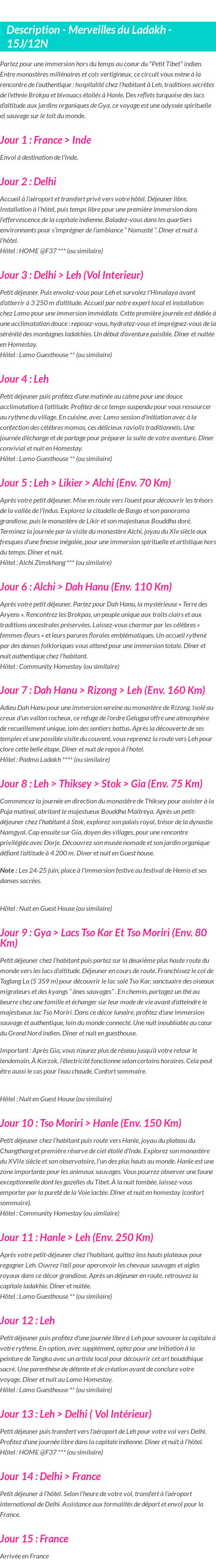 Détails du séjour