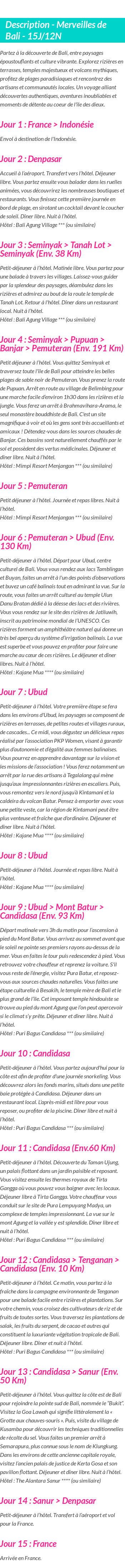 Détails du séjour