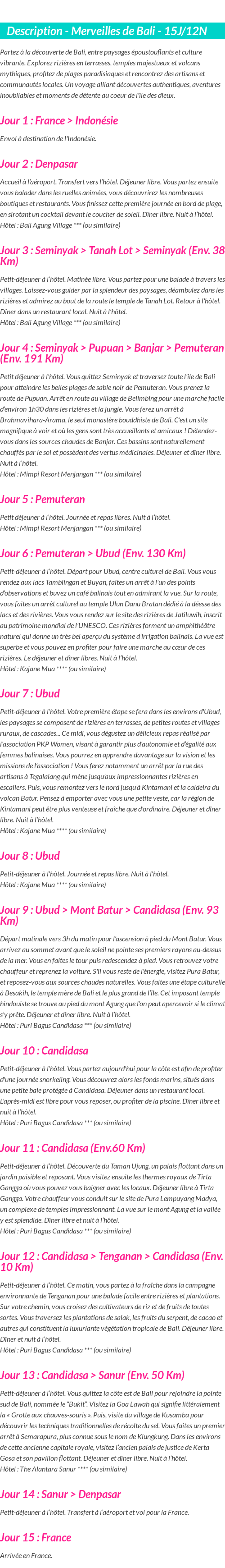 Détails du séjour