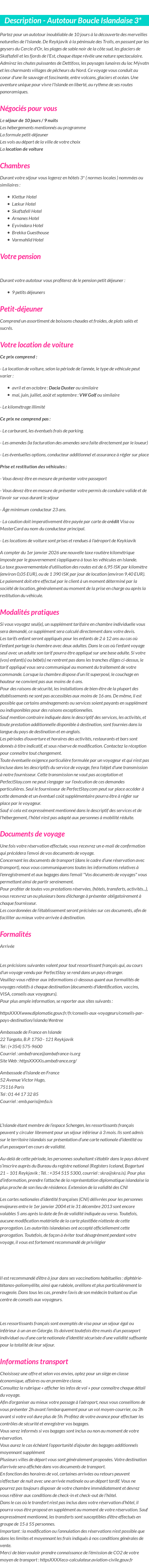 Détails du séjour