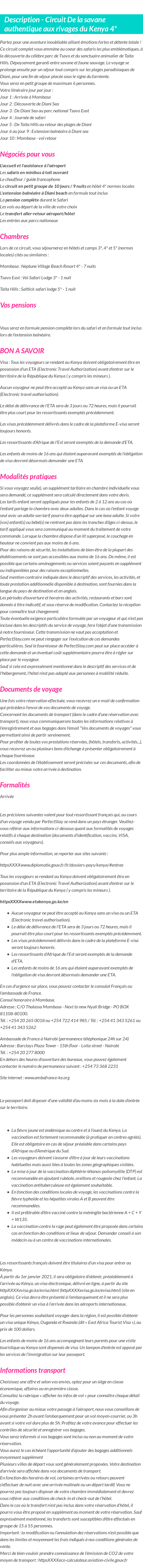 Détails du séjour