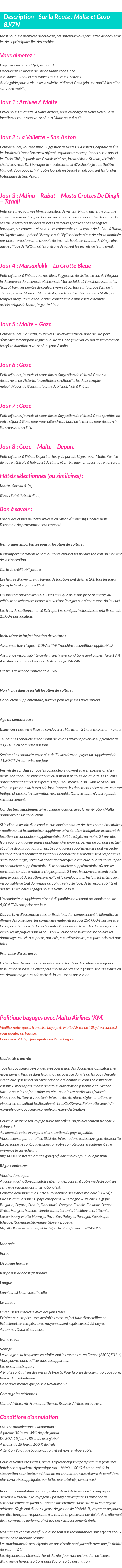 Détails du séjour