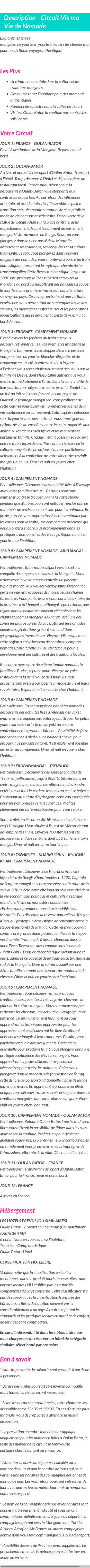 Détails du séjour