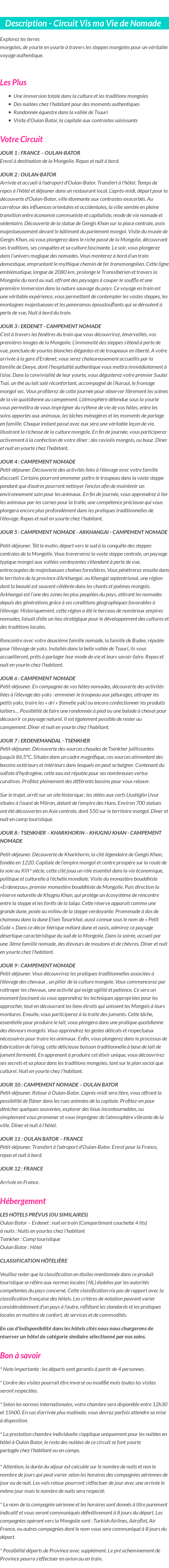 Détails du séjour