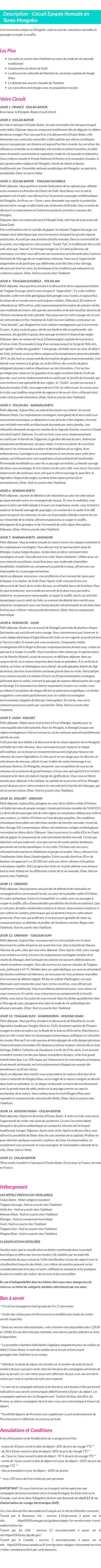 Détails du séjour