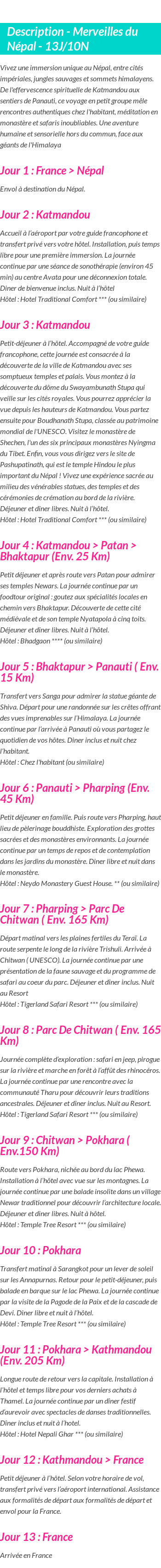Détails du séjour