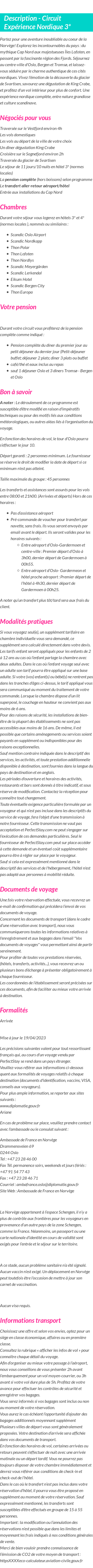 Détails du séjour