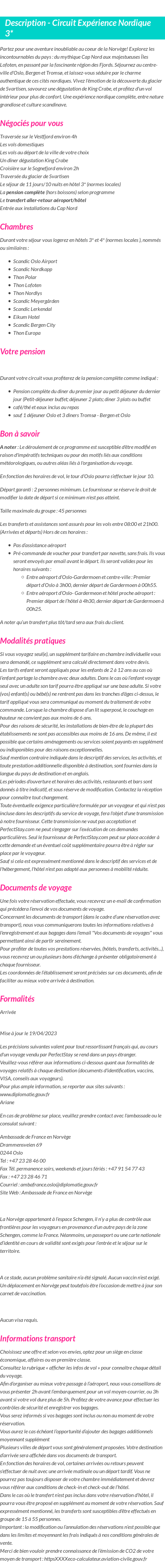 Détails du séjour