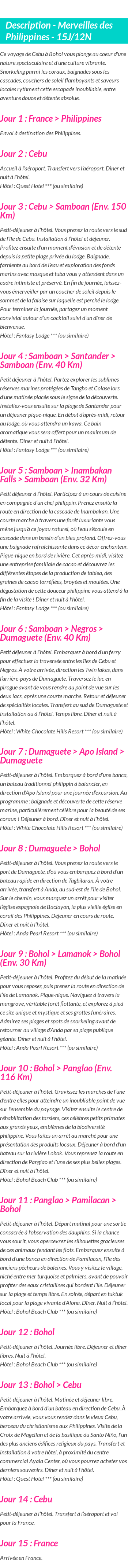 Détails du séjour