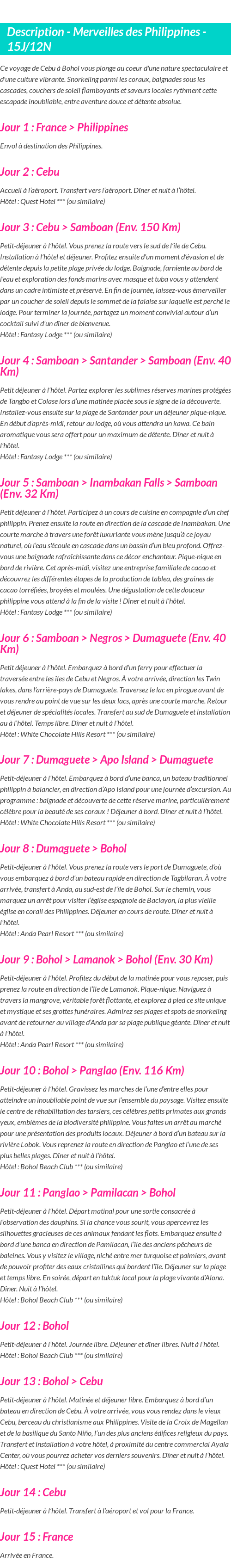 Détails du séjour