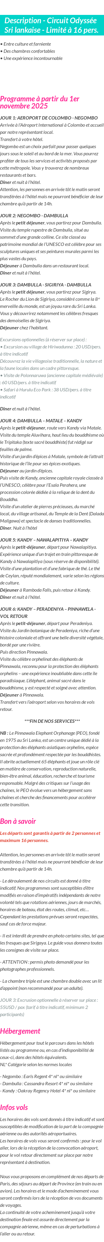 Détails du séjour