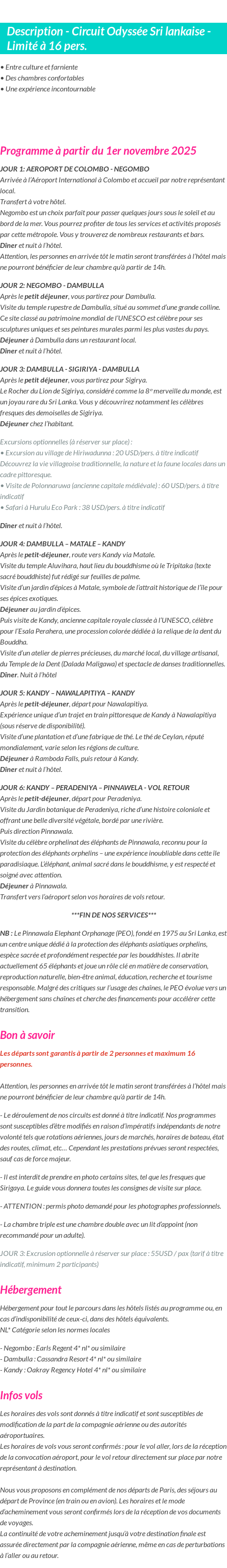 Détails du séjour