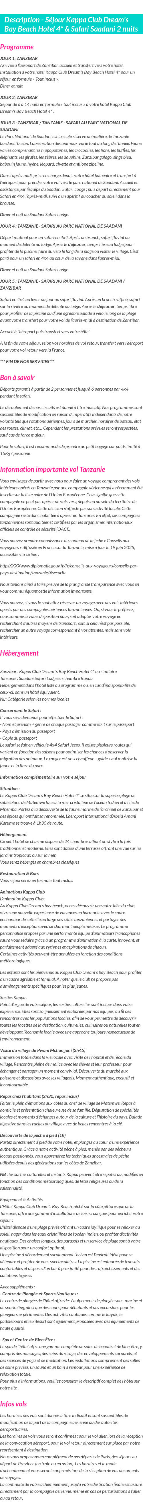 Détails du séjour