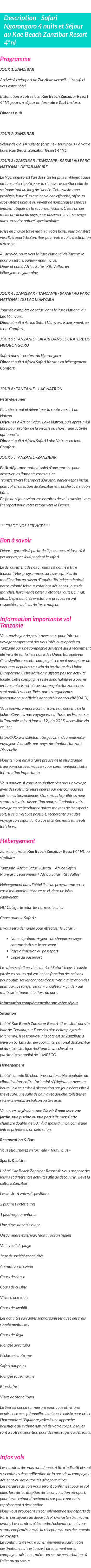 Détails du séjour