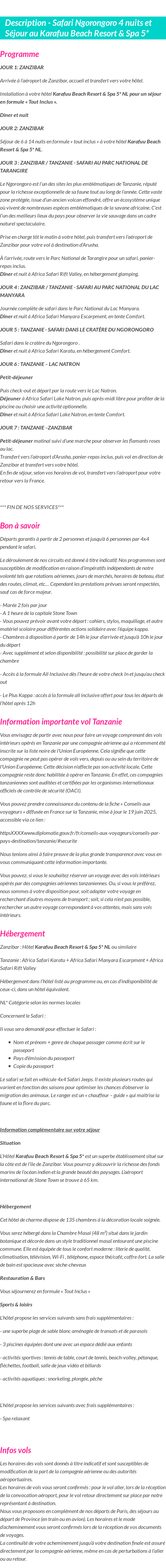 Détails du séjour