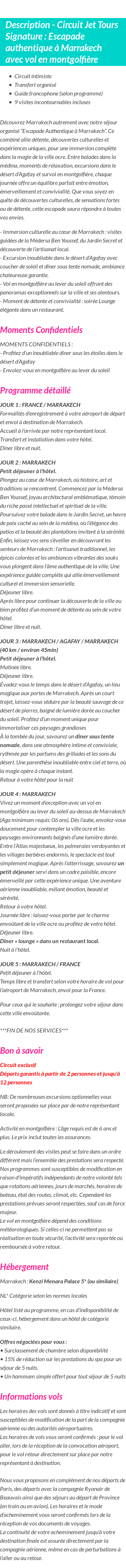 Détails du séjour