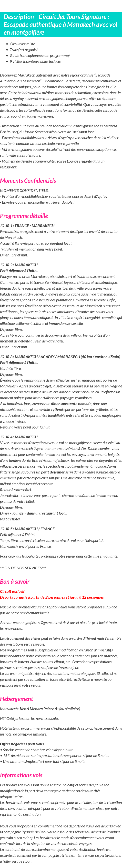 Détails du séjour