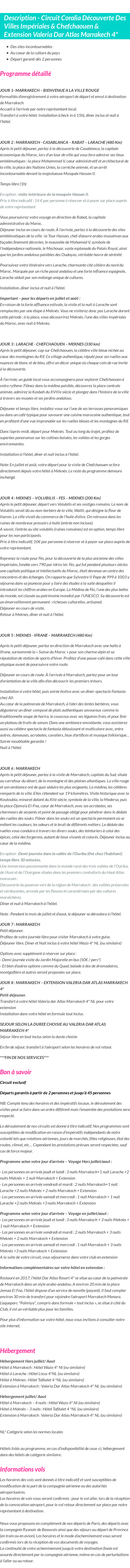 Détails du séjour