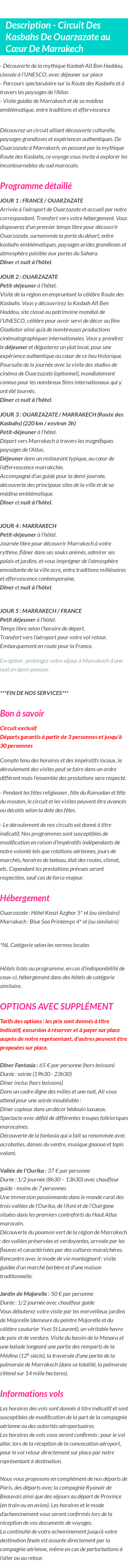 Détails du séjour