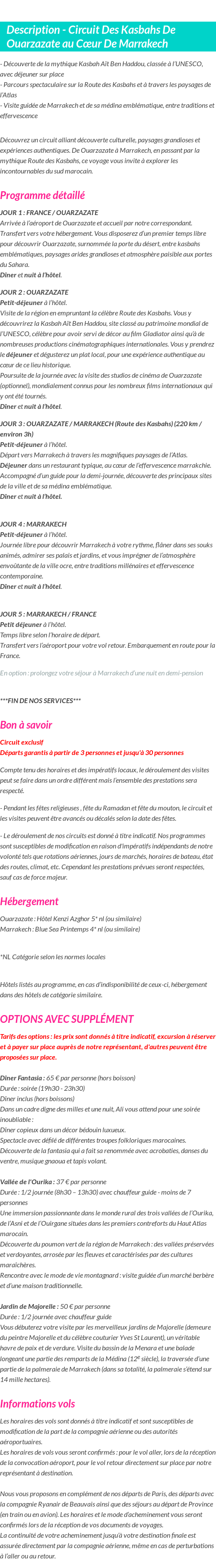 Détails du séjour
