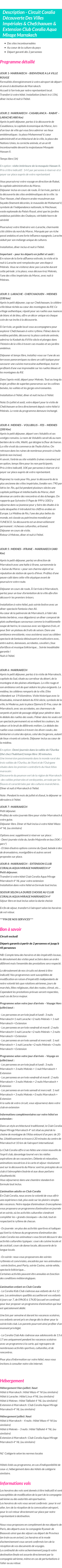 Détails du séjour