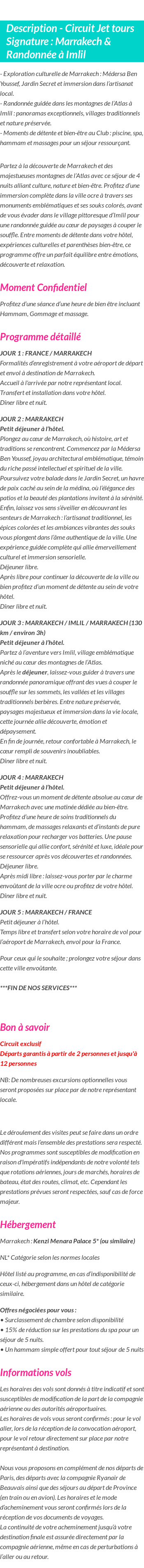 Détails du séjour