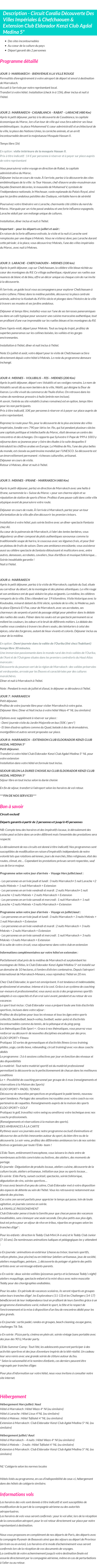 Détails du séjour