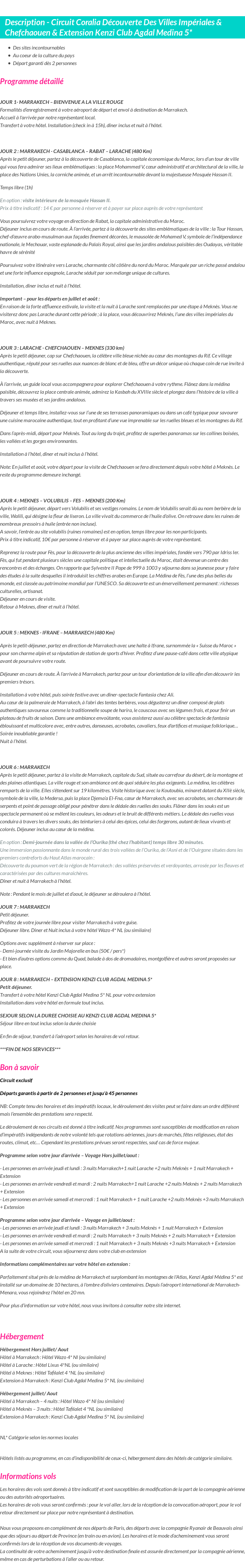 Détails du séjour