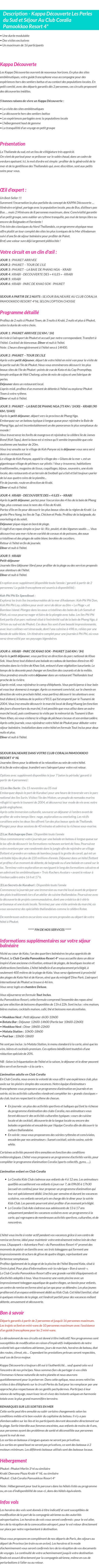 Détails du séjour