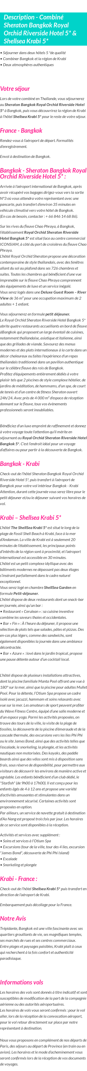 Détails du séjour
