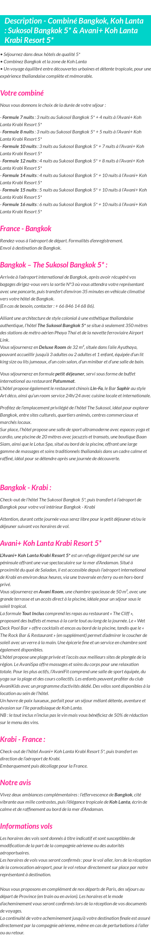 Détails du séjour