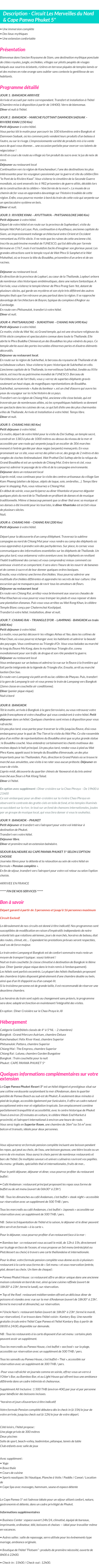 Détails du séjour
