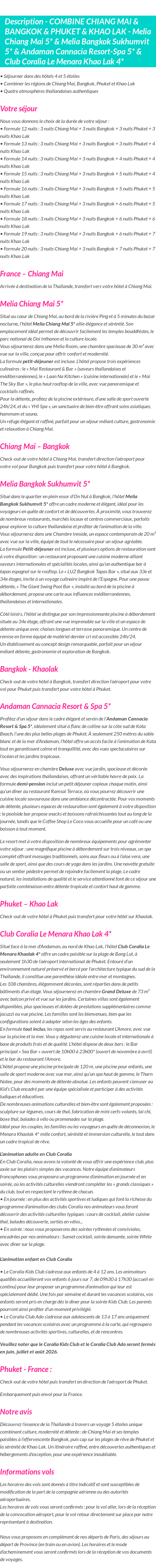 Détails du séjour