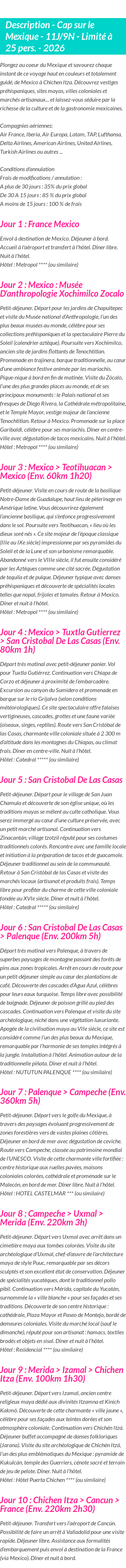 Détails du séjour