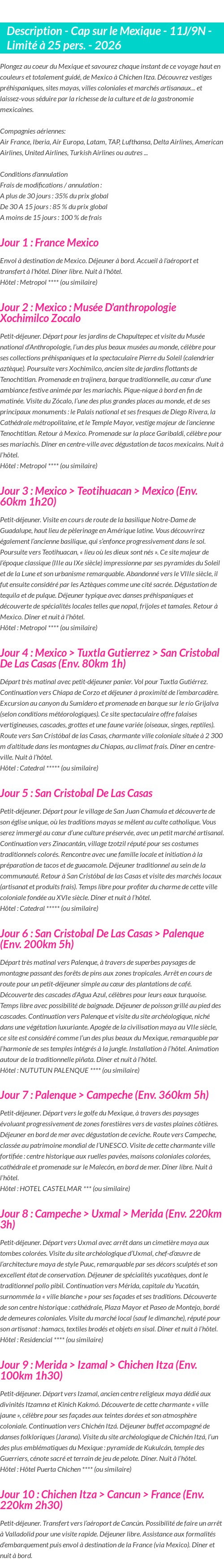 Détails du séjour