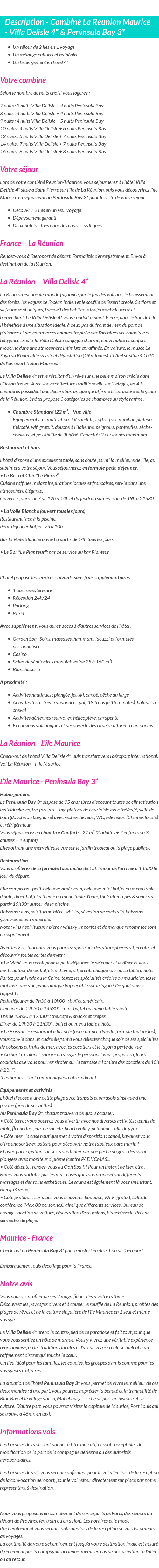 Détails du séjour
