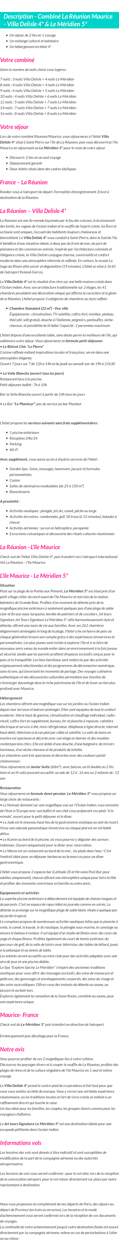 Détails du séjour