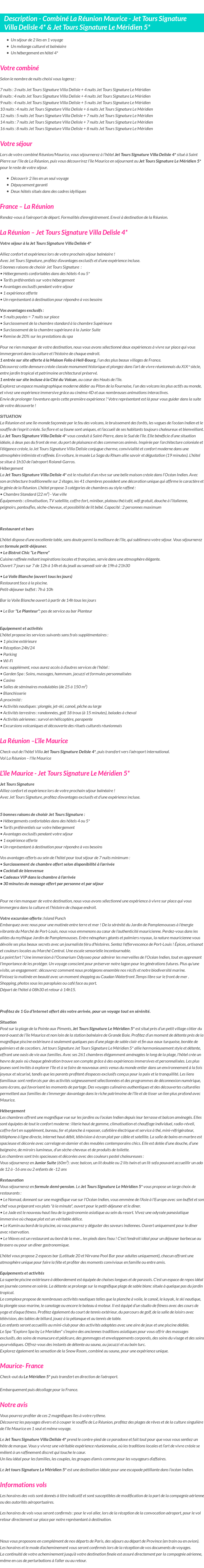 Détails du séjour